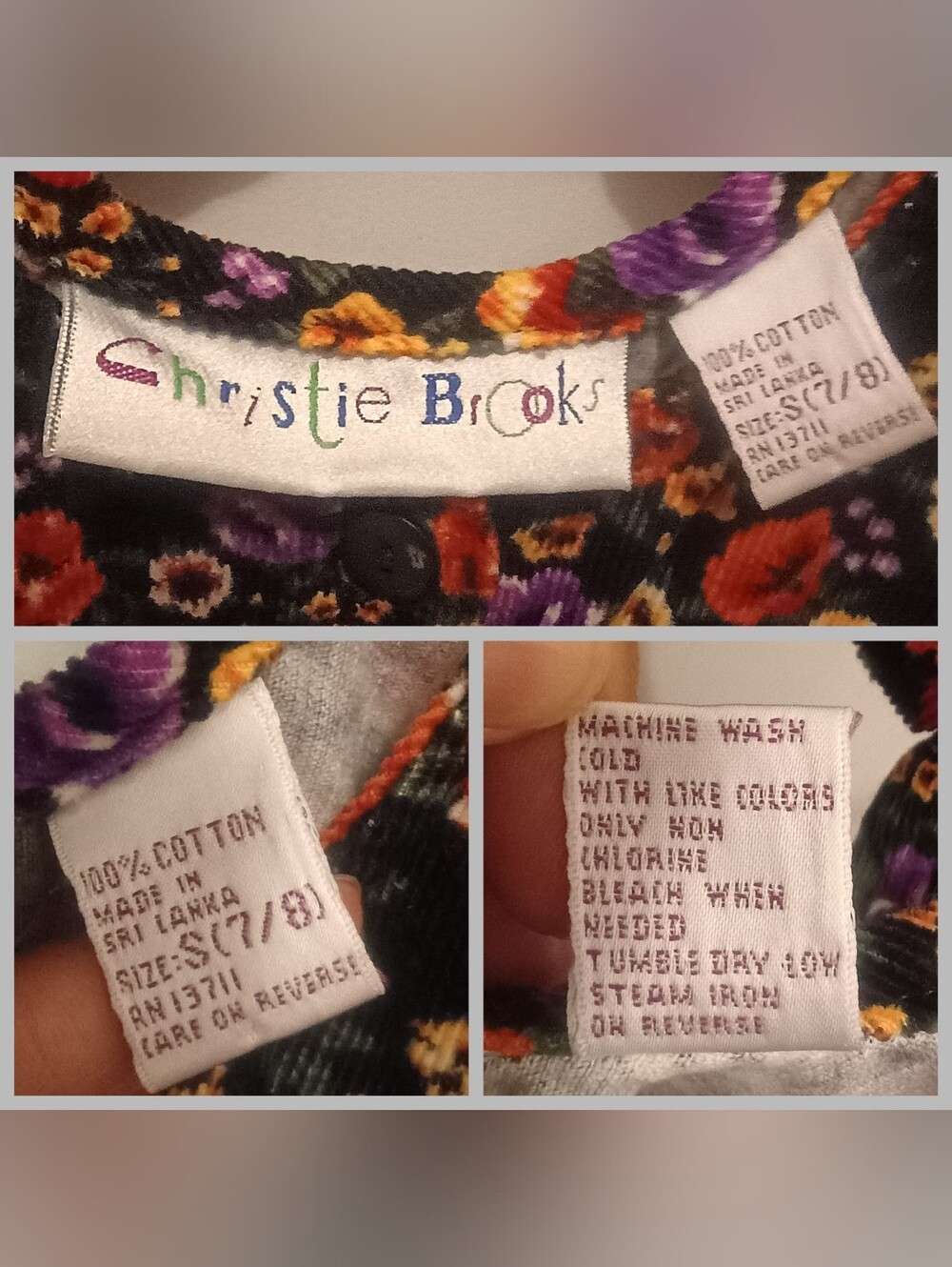 Christie Brooks Floral Print Velvet Colorful Sleepless Dress Girl Size S(7/8) - Picture 4 of 10